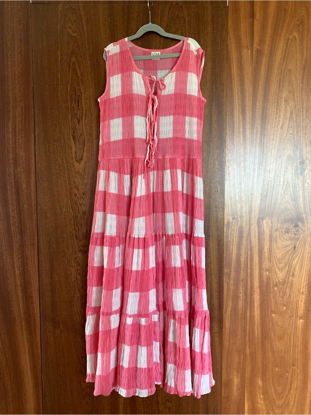 Little Tienda Sleeveless Pink & White Check Midi Dress